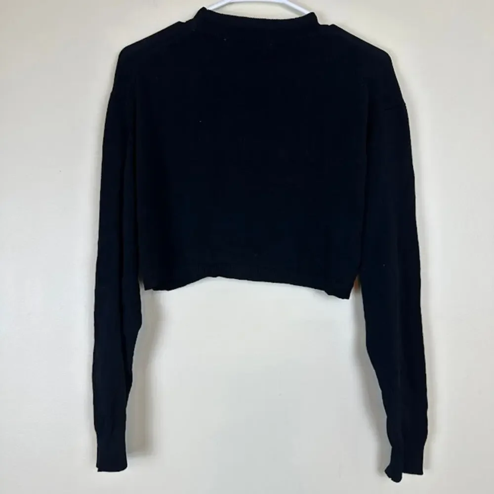 Zara Women's Crew Neck Pullover Crop Sweatshirt Long Sleeve‎ Black Size Small